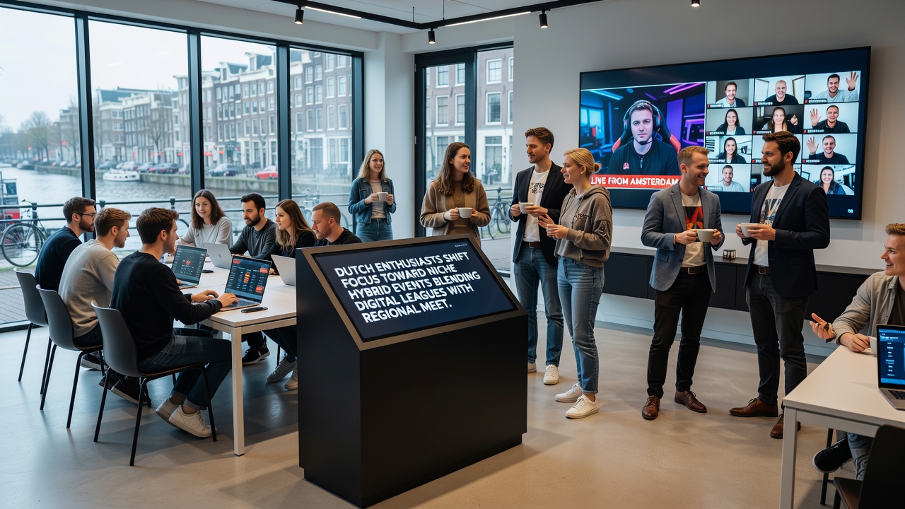 Deelnemers tijdens een regionale meetup met laptops en discussies over digitale league resultaten