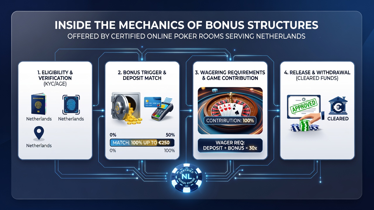 Diagram van bonusberekeningen en spelerstatistieken in pokerrooms